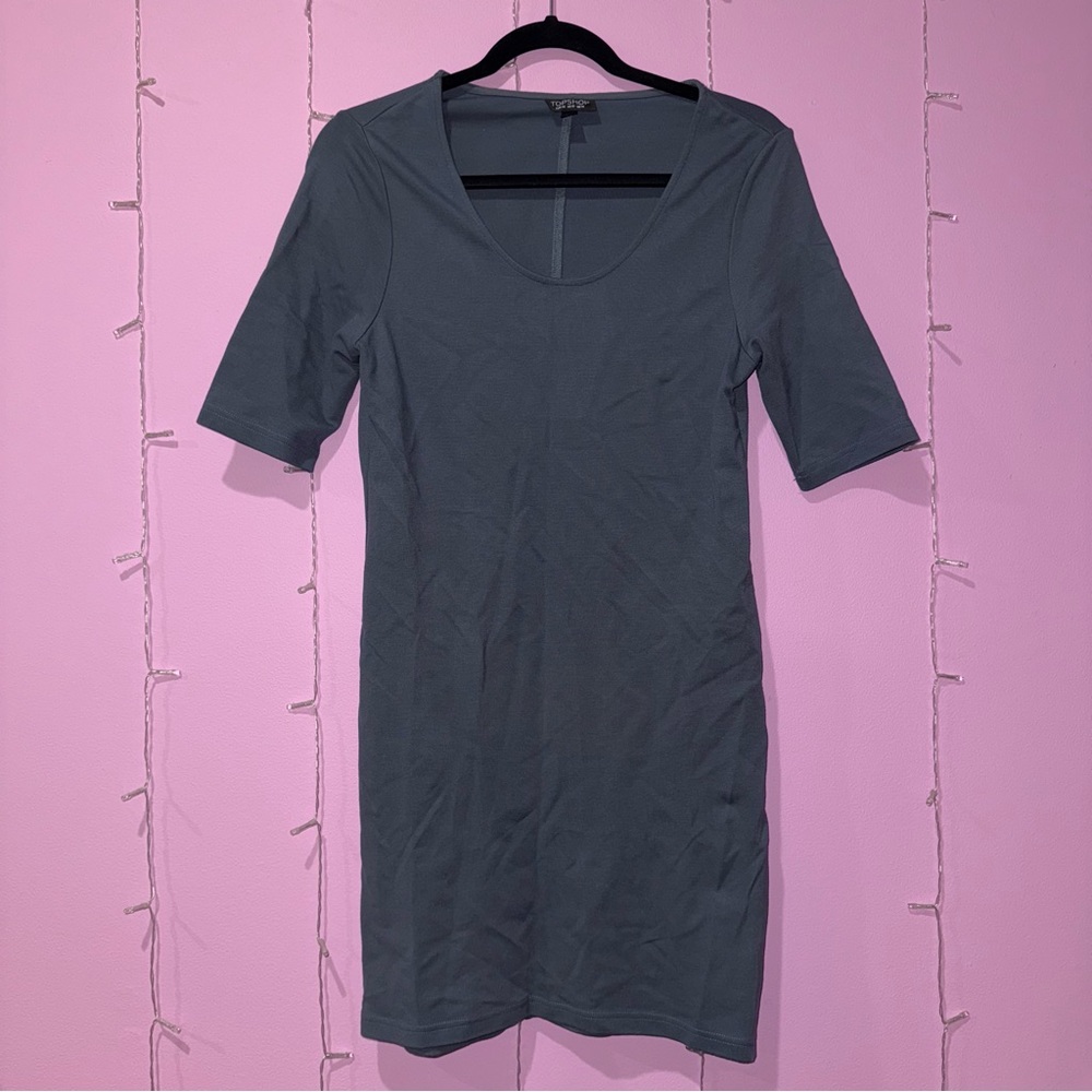 Gray/Blue above-the-elbow Sleeve Bodycon Dress
